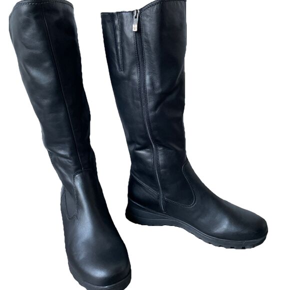 New La Canadienne Women's Black Agnes Wool Lined Leather Wedge Boots Size 9.5 - Picture 3 of 4